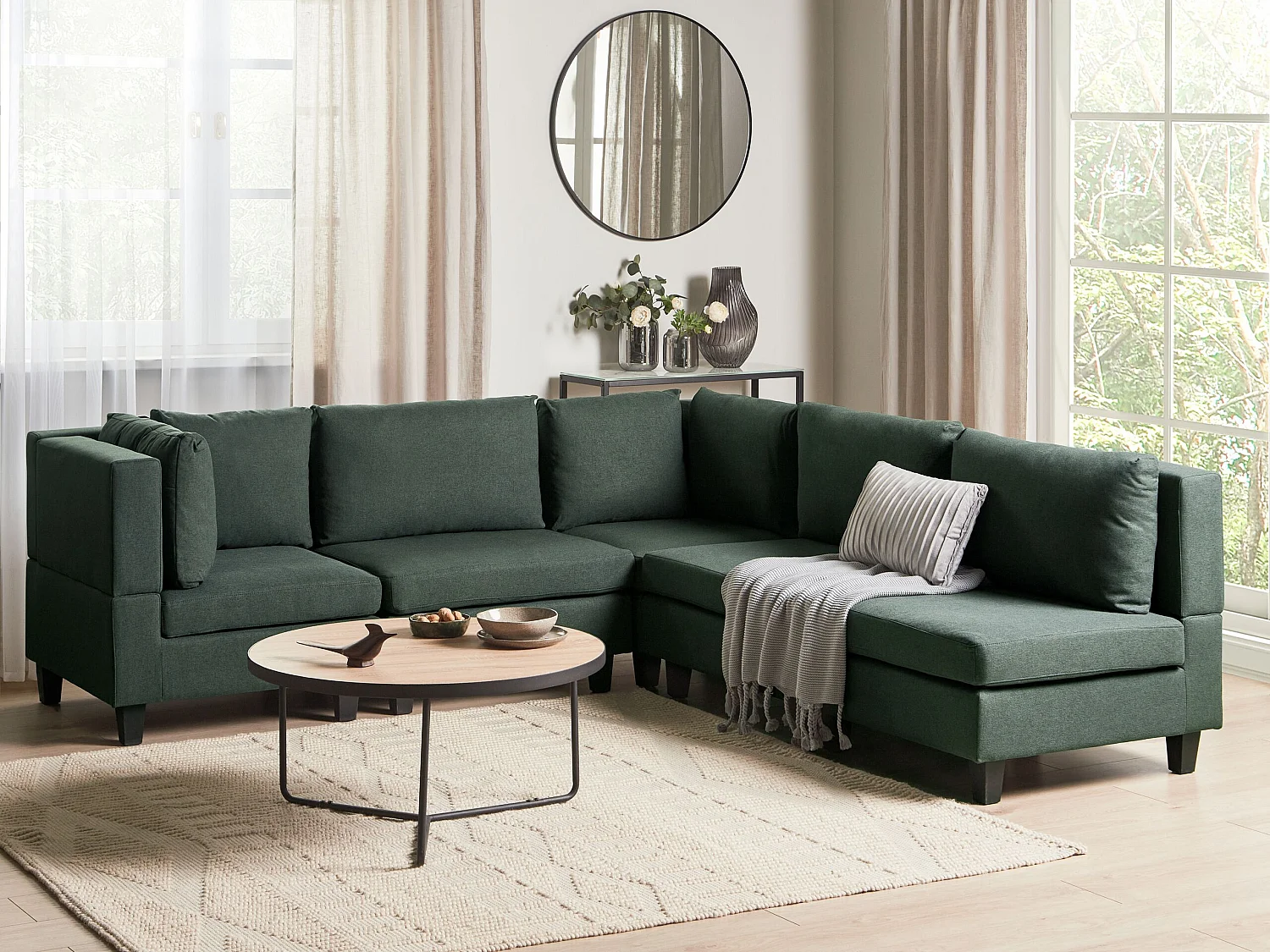 Canapé d'angle modulable UNSTAD Tissu Vert foncé 5 places Côté droit