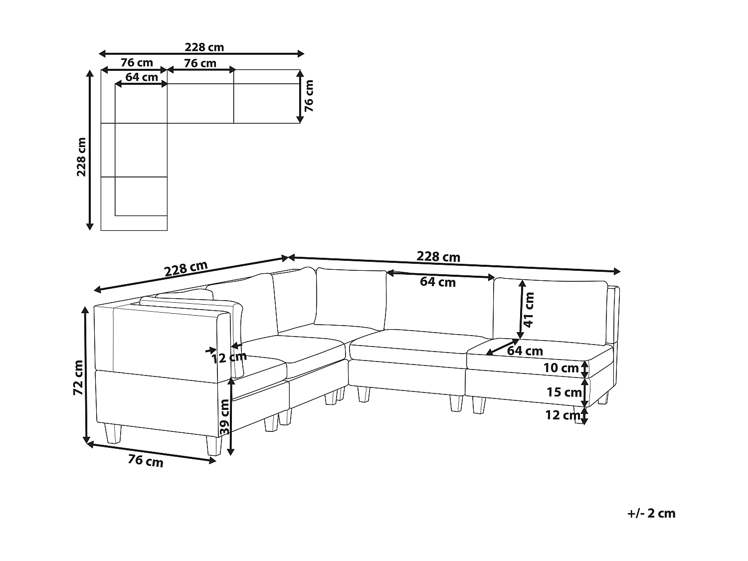 Canapé d'angle modulable UNSTAD Tissu Vert foncé 5 places Côté droit