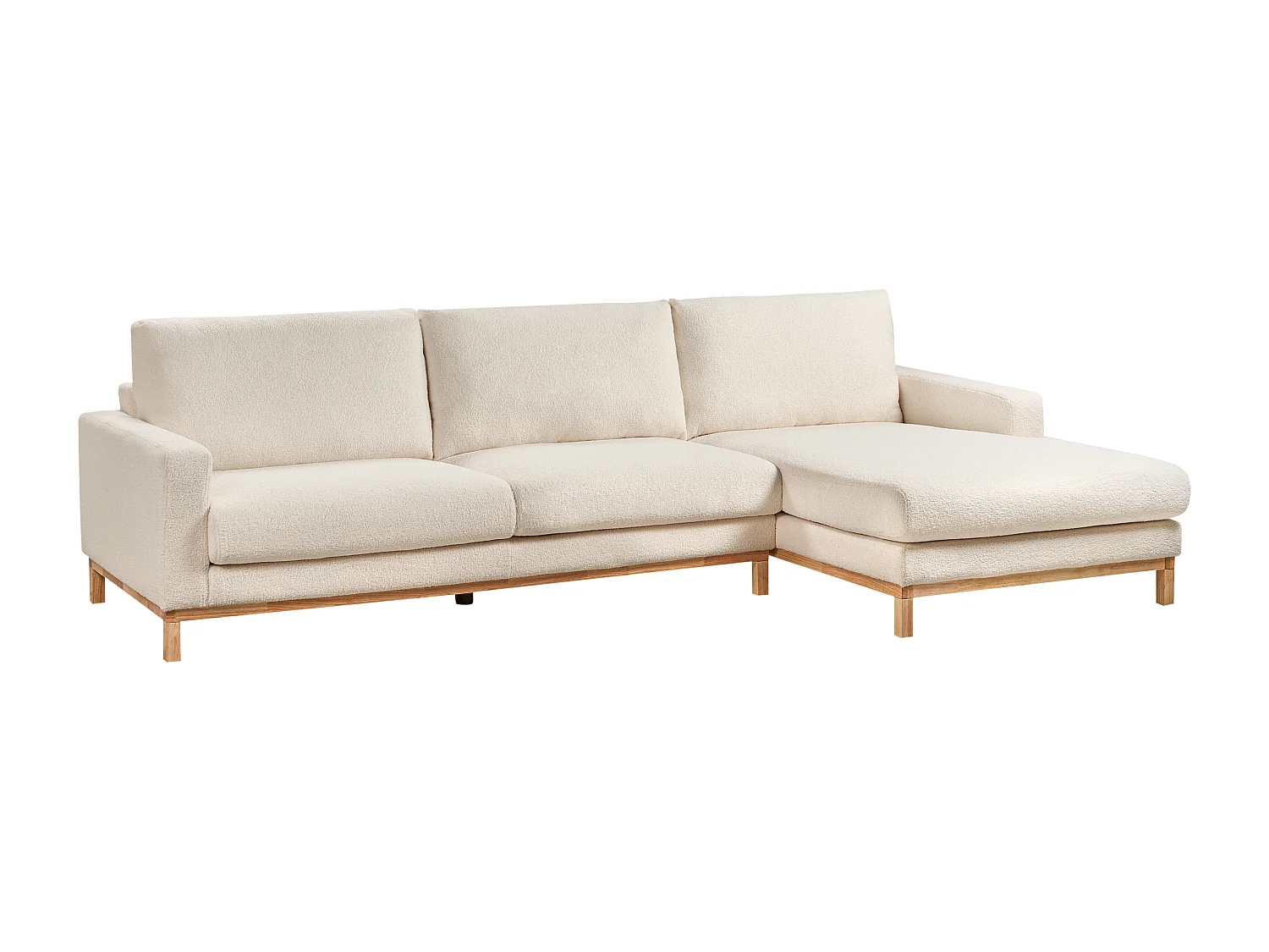 Canapé d'Angle à droite en Bouclé Pieds en Bois Elégant Beige Clair Siggard