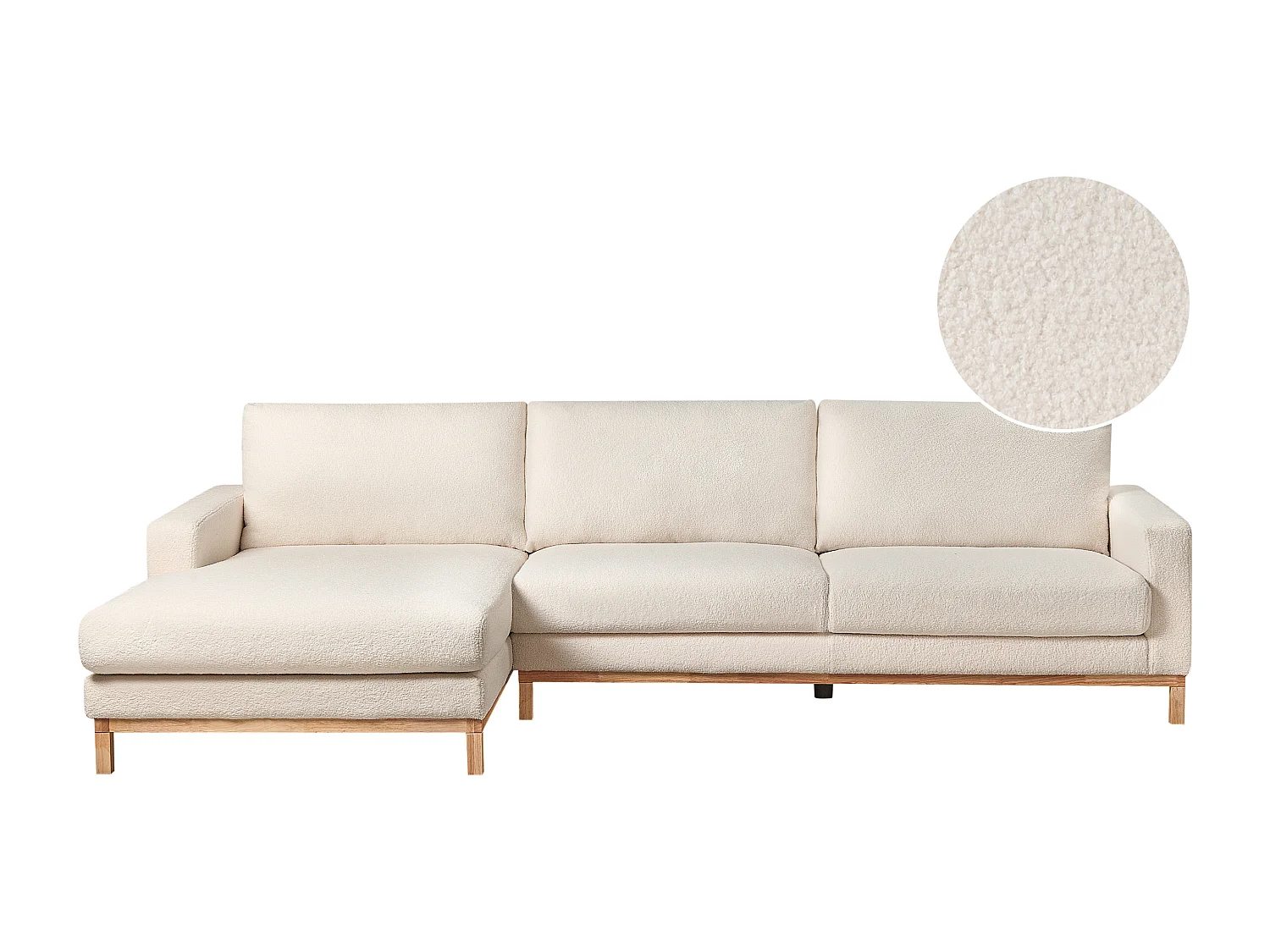 4-Sitzer Ecksofa Stoffbezug Bouclé Weiß rechts mit Sitzkissen Holzbeinen Siggard