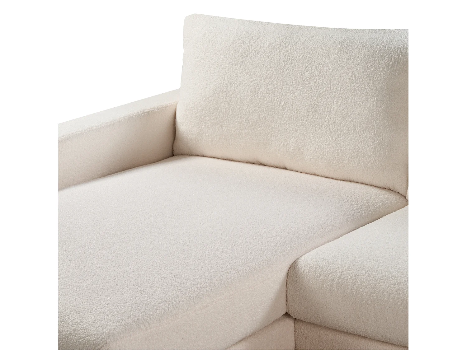 4-Sitzer Ecksofa Stoffbezug Bouclé Weiß rechts mit Sitzkissen Holzbeinen Siggard