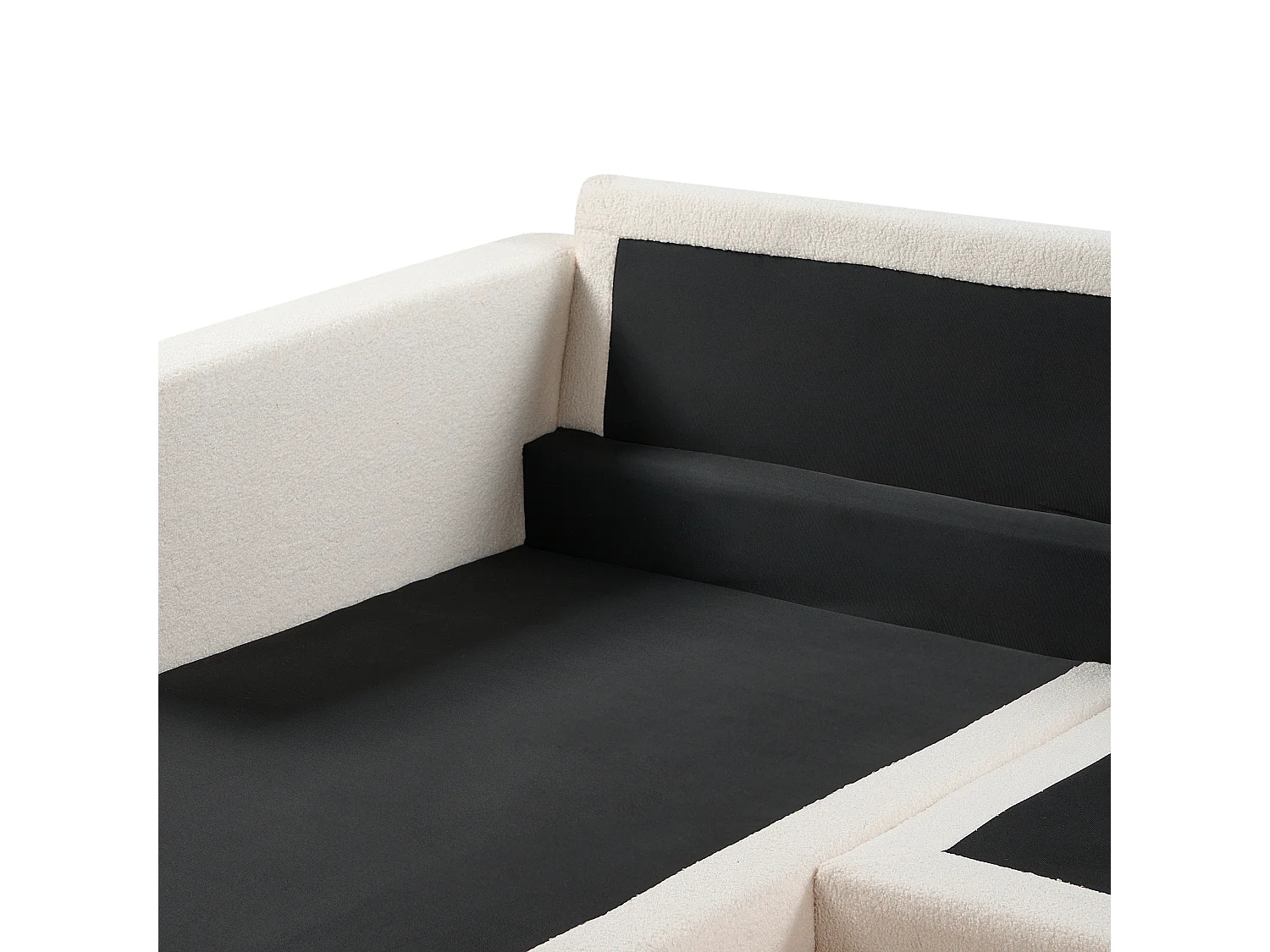 4-Sitzer Ecksofa Stoffbezug Bouclé Weiß rechts mit Sitzkissen Holzbeinen Siggard