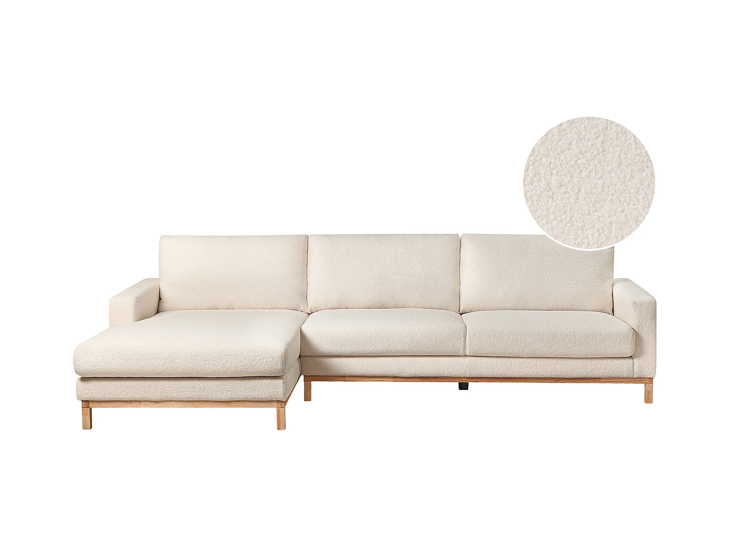 Canapé d'Angle à gauche en Bouclé Pieds en Bois Elégant Beige Clair Siggard