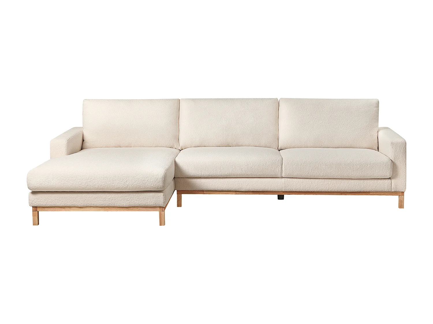 Canapé d'Angle à Droite en Bouclé Pieds en Bois Elégant Beige Clair Siggard