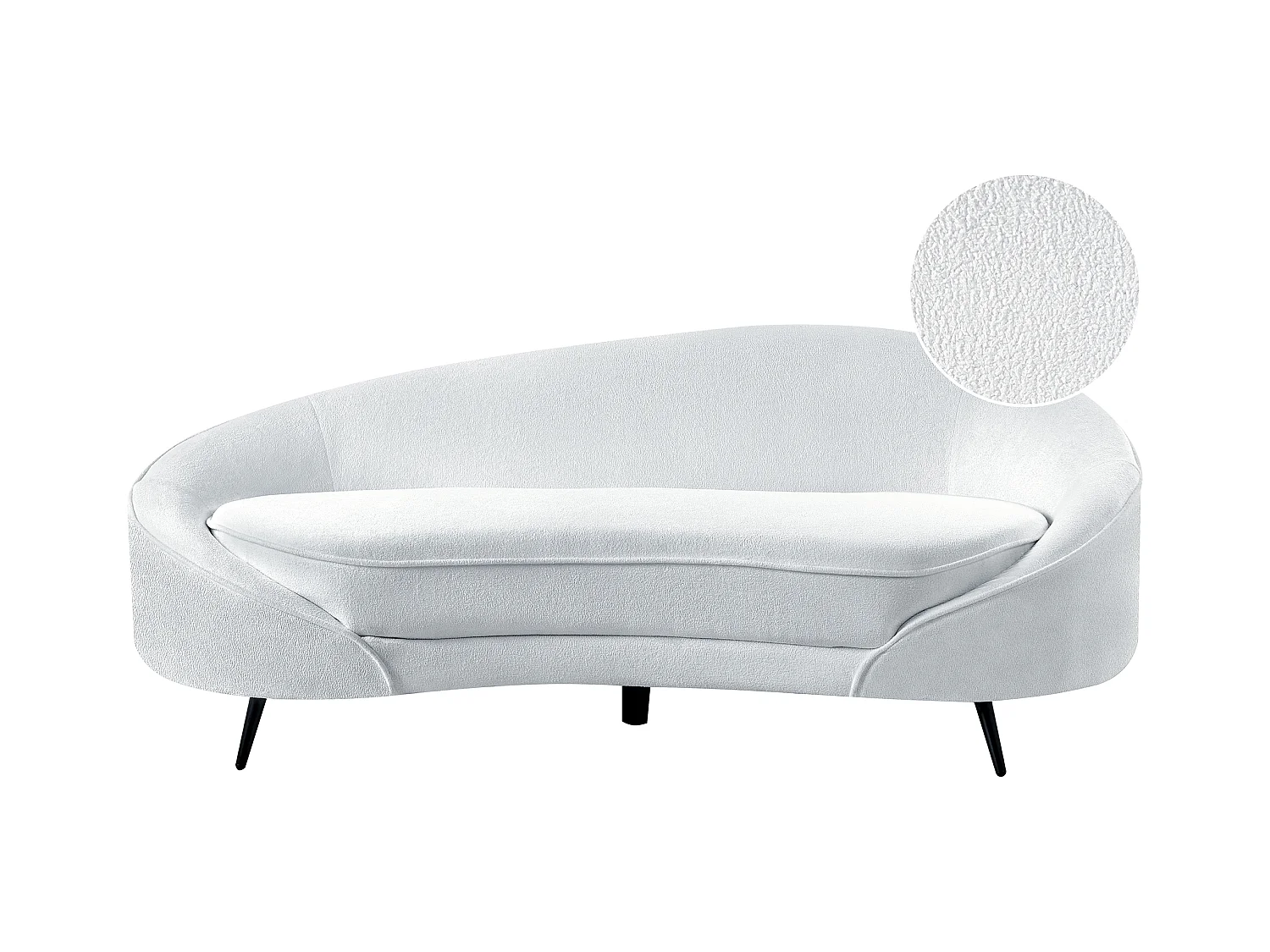 3er Sofa Bouclé weiß gebogen oval mit schwarzen Metallbeinen Retro Glam Savar