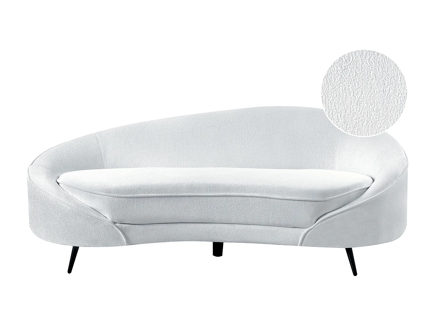 3er Sofa Bouclé weiß gebogen oval mit schwarzen Metallbeinen Retro Glam Savar