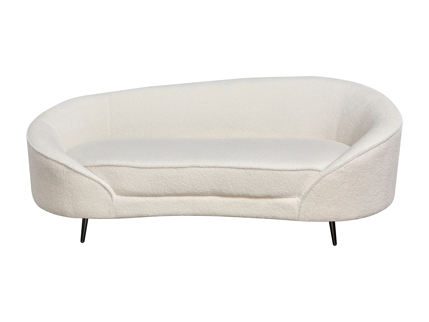 3er Sofa Bouclé weiß gebogen oval mit schwarzen Metallbeinen Retro Glam Savar