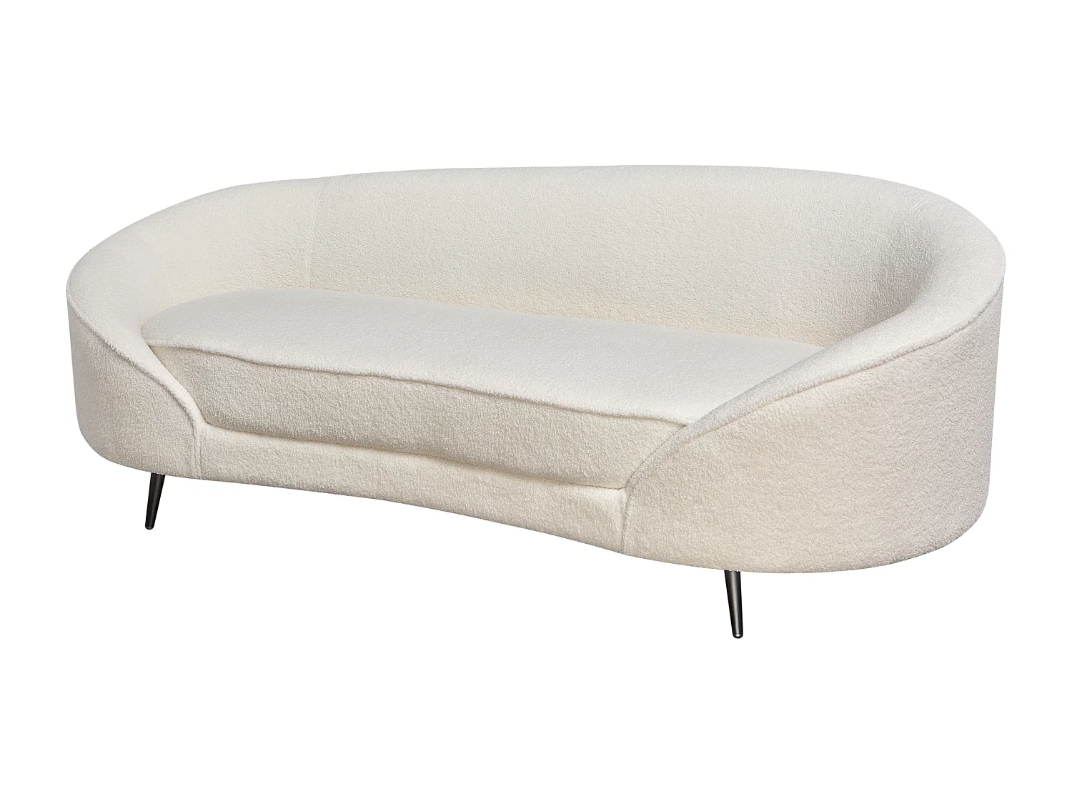 3er Sofa Bouclé weiß gebogen oval mit schwarzen Metallbeinen Retro Glam Savar