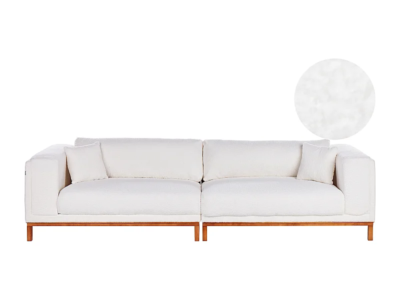 Sofa aus Bouclé cremeweiß 4-Sitzer mit Eukalyptusholz Beinen modern Veng