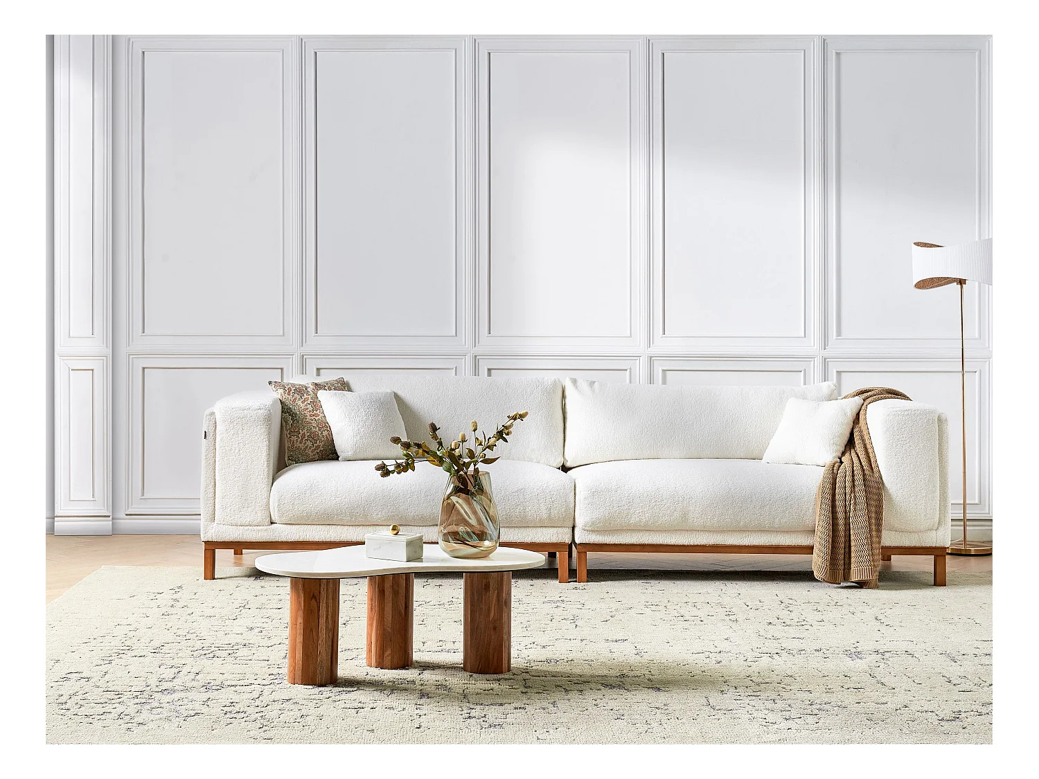 Canapé 4 places VENG Bouclé Blanc cassé