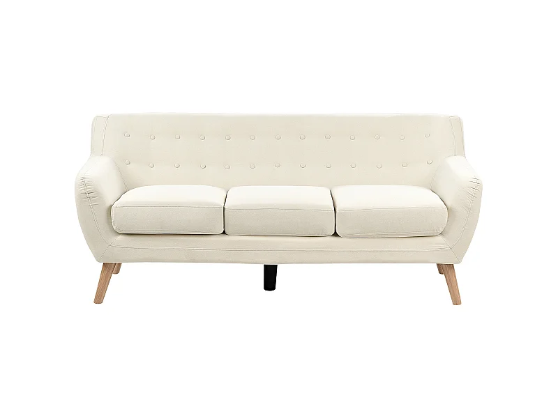 3-Sitzer Sofa mit Armlehnen Stoff Hellbeige Knopfheftung Holzbeine Retro Motala