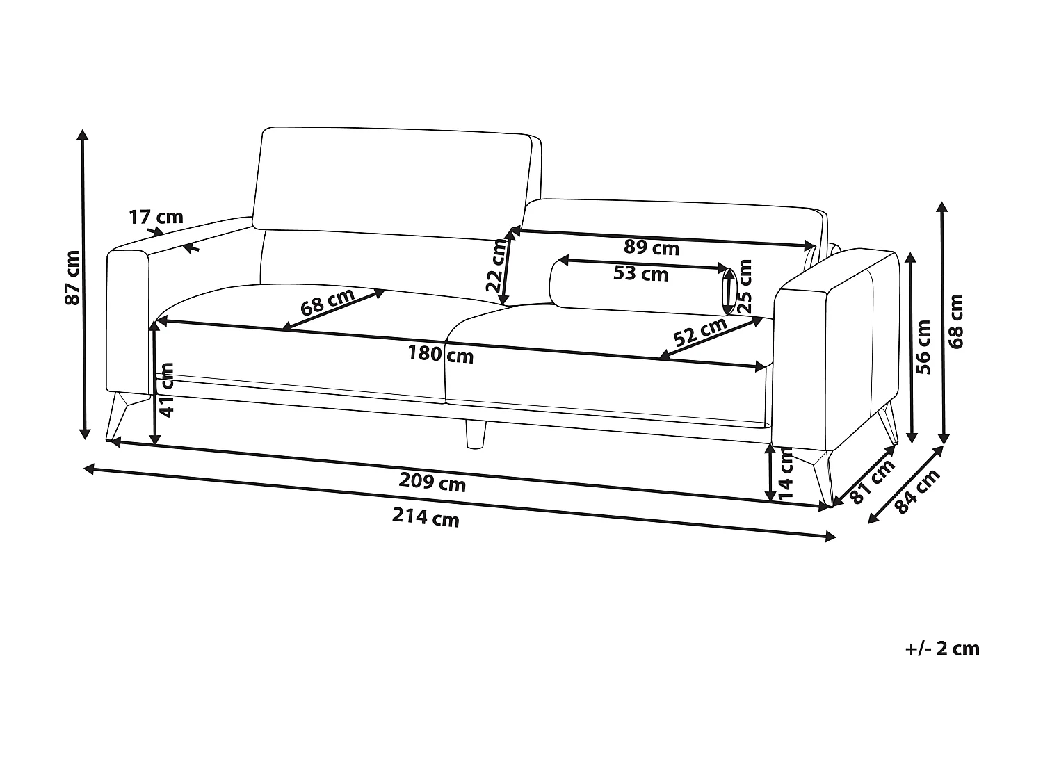 Sofa ANGE Stoff Burgunderrot 3-Sitzer
