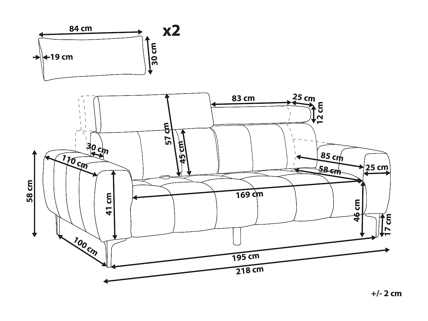 Sofa VEGAMO Szary dla 3 osób