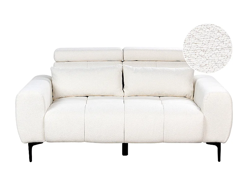 2-Sitzer Sofa Bouclé weiß Rückenlehne & Kopfteil verstellbar mit Kissen Vegamo