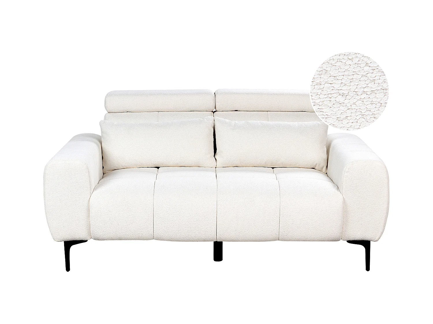 2-Sitzer Sofa Bouclé weiß Rückenlehne & Kopfteil verstellbar mit Kissen Vegamo