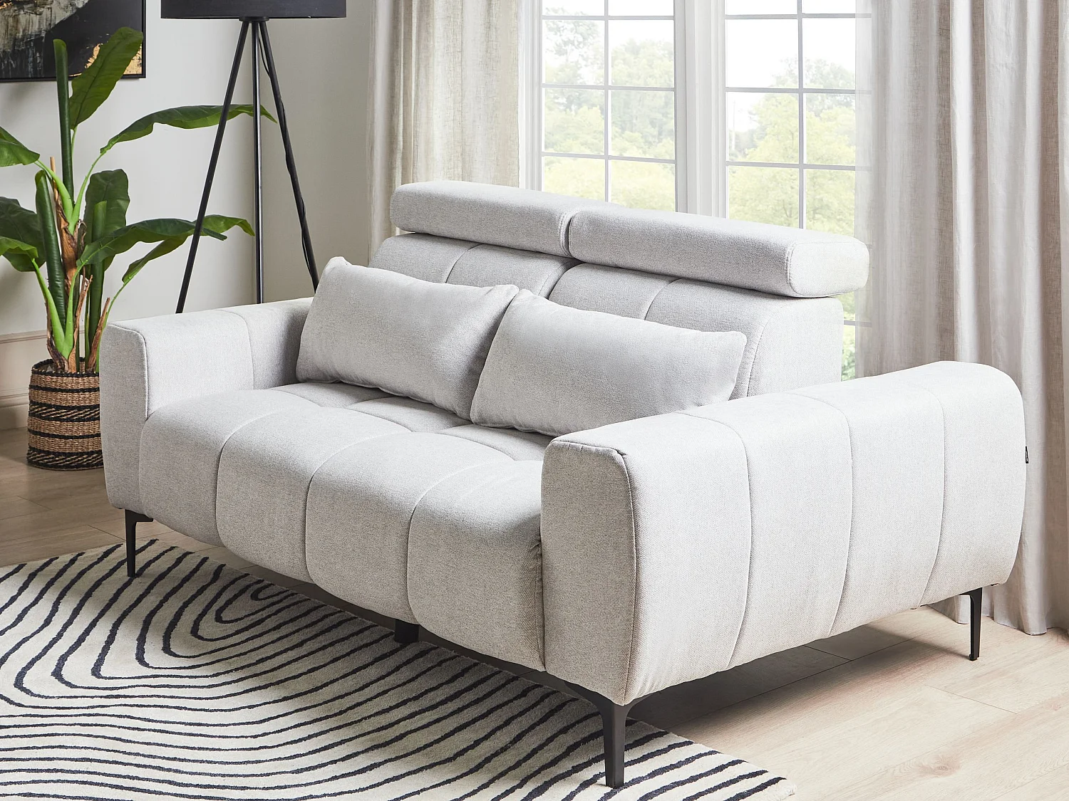 2-Sitzer Sofa Stoff grau Rückenlehne & Kopfteil verstellbar mit Kissen Vegamo