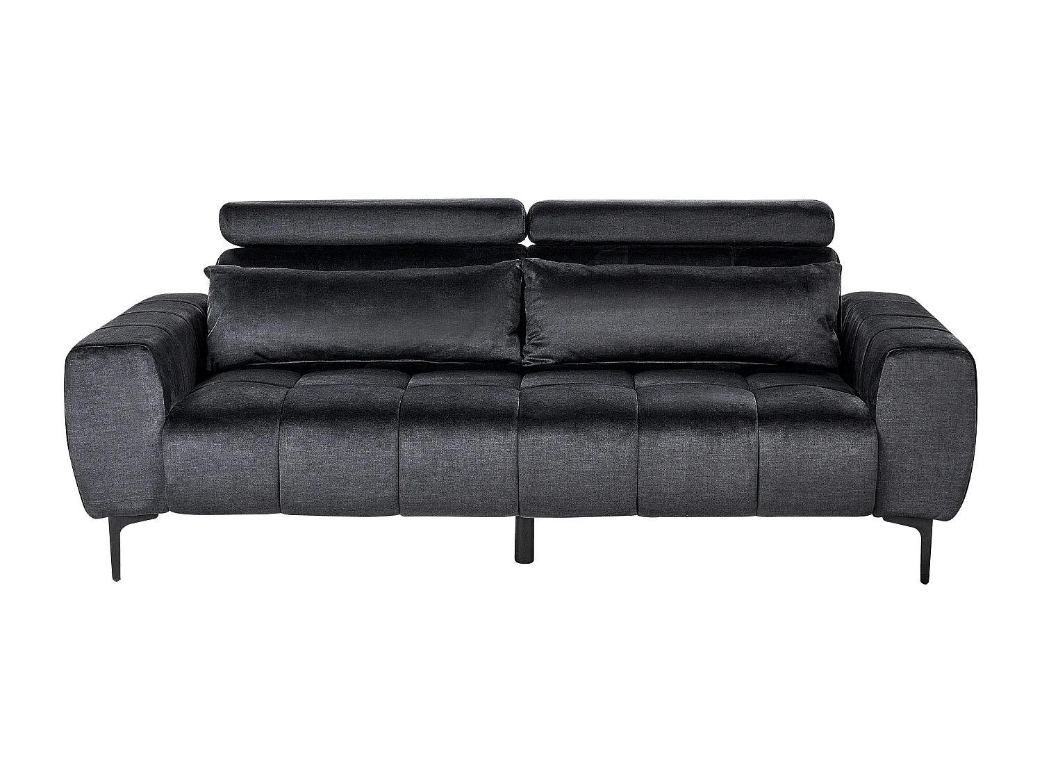 3-Sitzer Sofa Samt schwarz Rückenlehne & Kopfteil verstellbar mit Kissen Vegamo