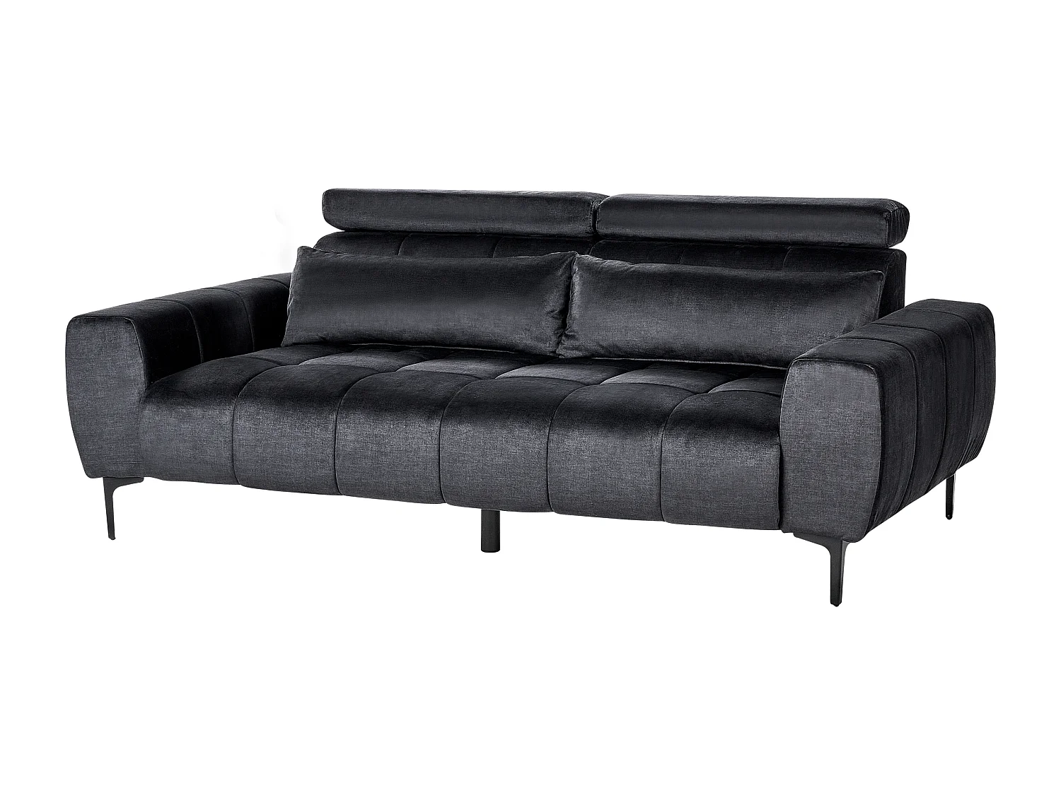 3-Sitzer Sofa Samt schwarz Rückenlehne & Kopfteil verstellbar mit Kissen Vegamo