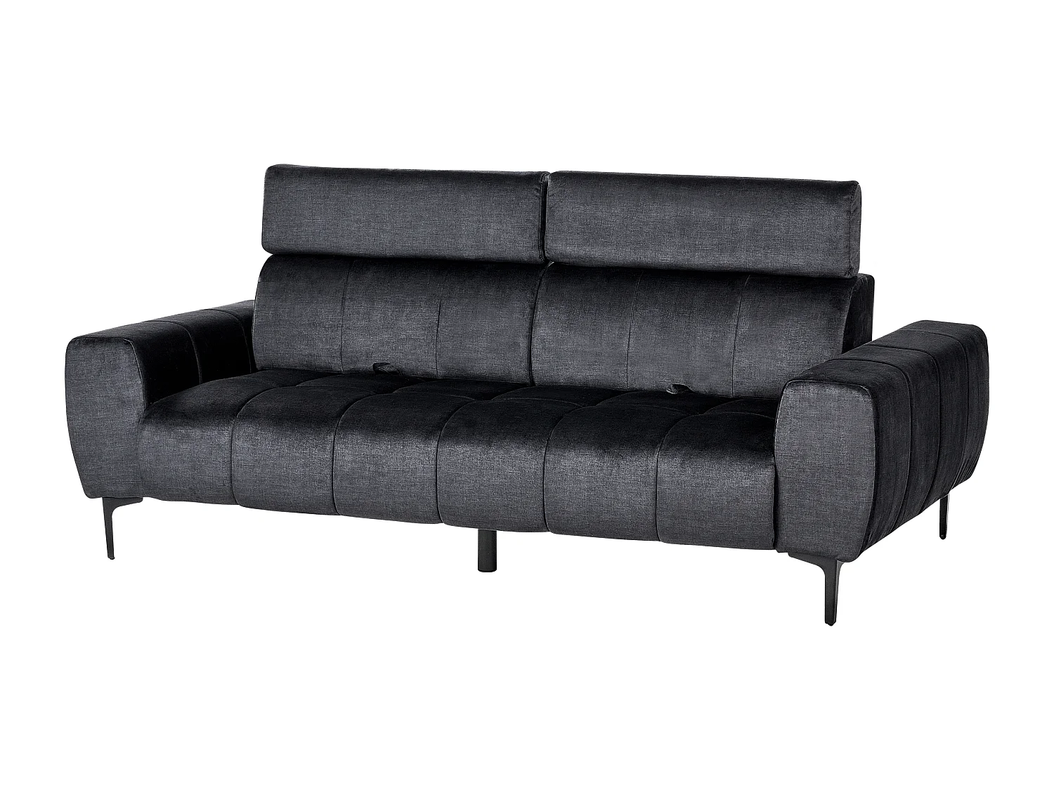 3-Sitzer Sofa Samt schwarz Rückenlehne & Kopfteil verstellbar mit Kissen Vegamo