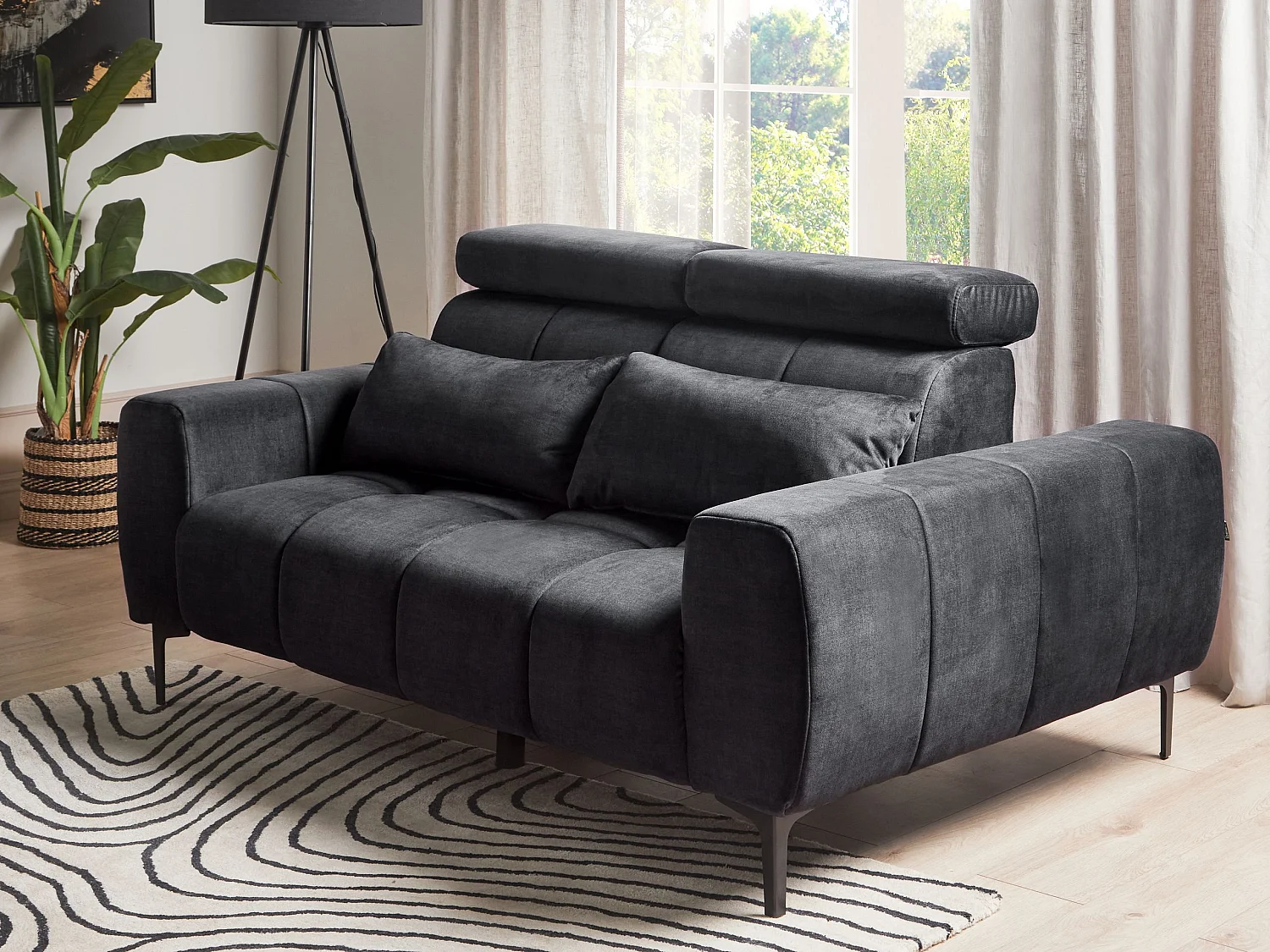 Sofa VEGAMO Samtstoff Schwarz 2-Sitzer