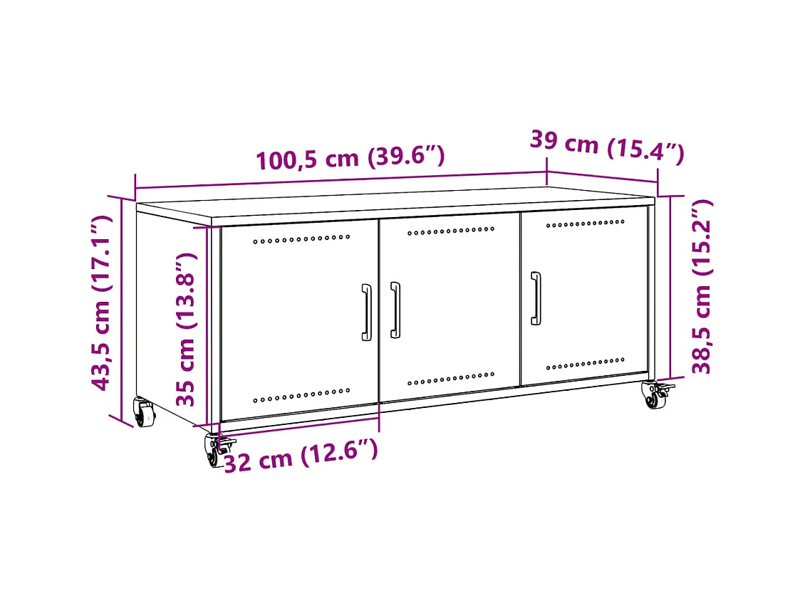 Mueble de TV de acero amarillo mostaza 100,5x39x43,5 cm