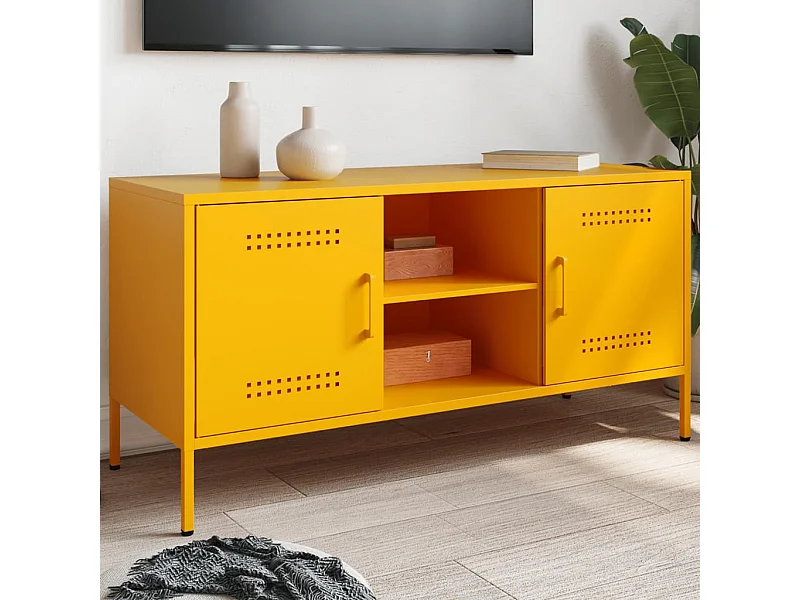 Meuble TV jaune moutarde 100,5x39x50,5 cm acier