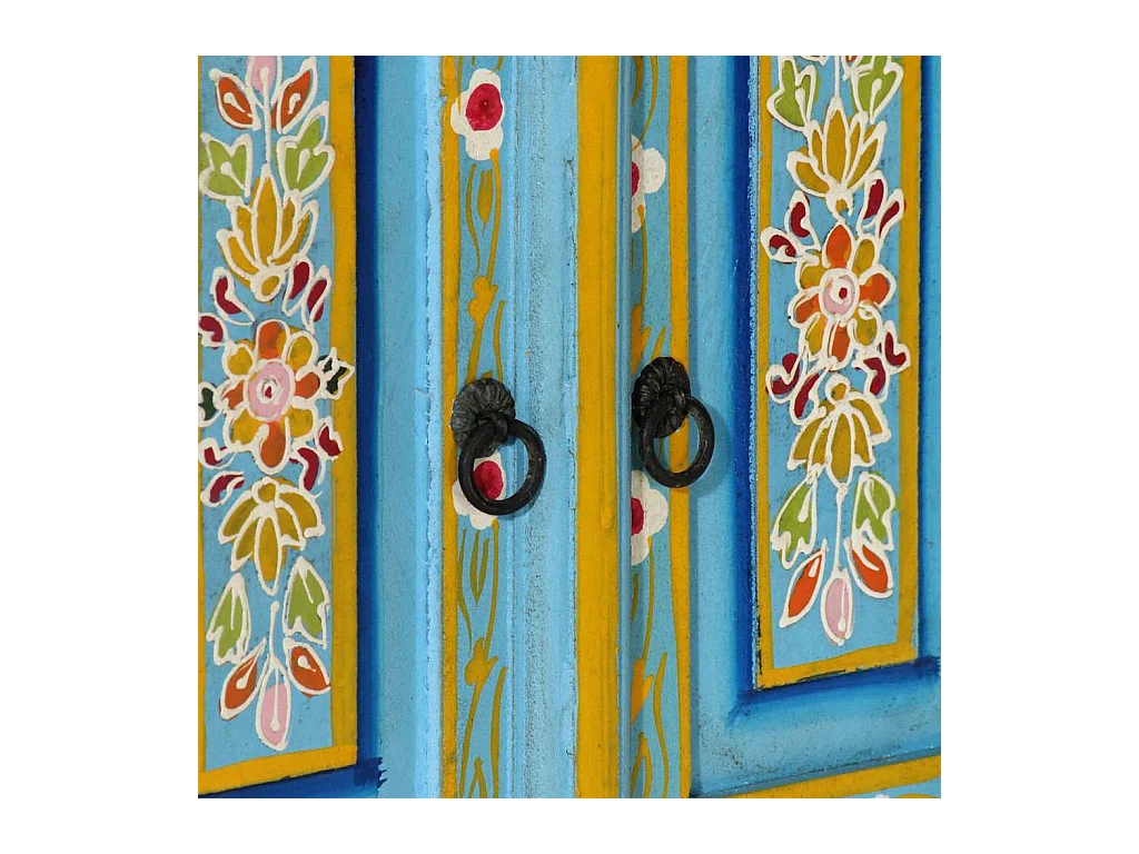 Meuble TV bleu 110x30x40 cm bois massif de manguier