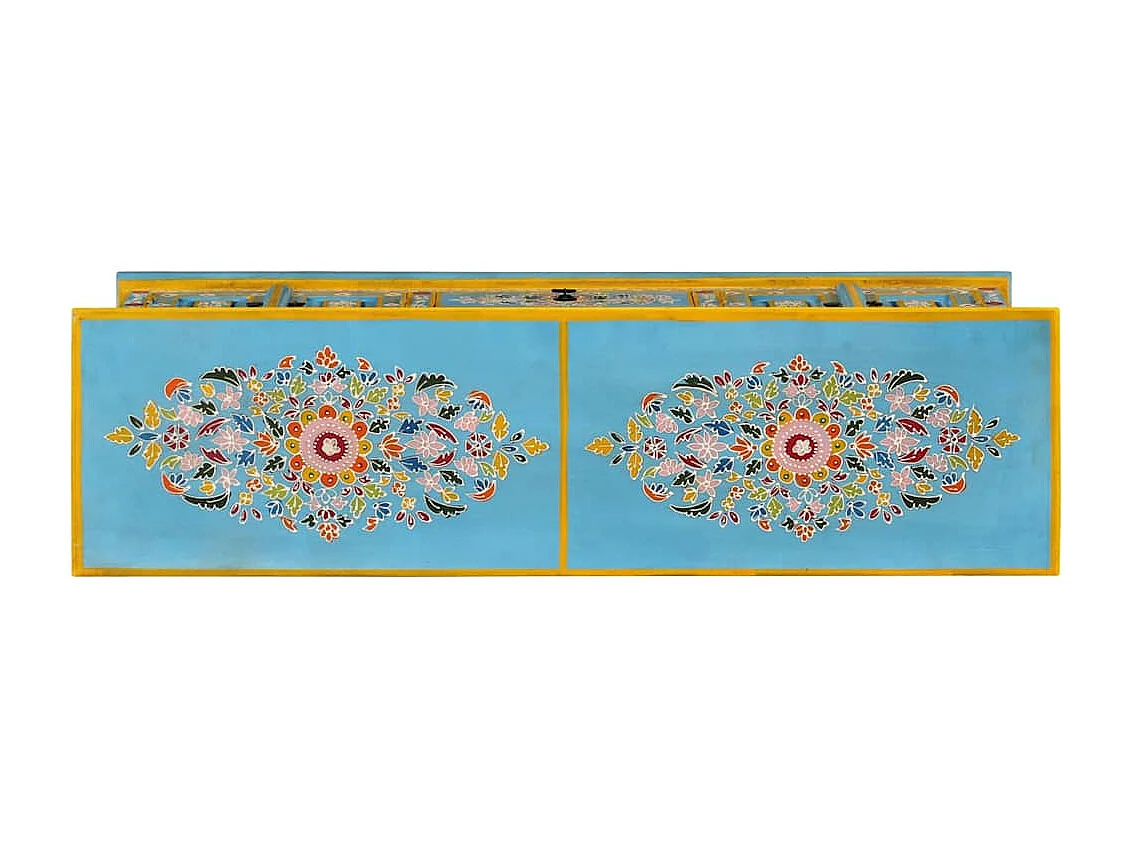 Meuble TV bleu 110x30x40 cm bois massif de manguier