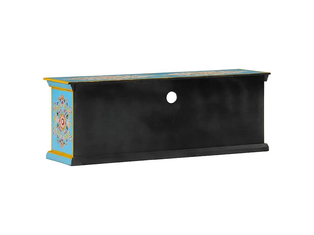 Meuble TV bleu 110x30x40 cm bois massif de manguier