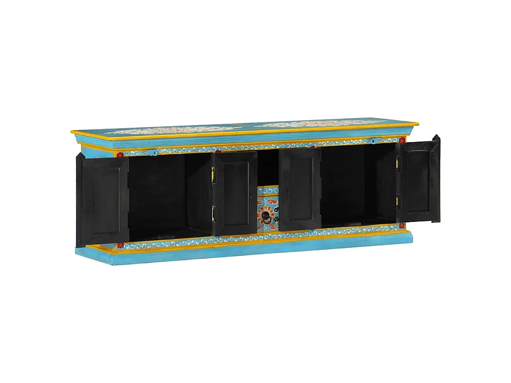 Meuble TV bleu 110x30x40 cm bois massif de manguier