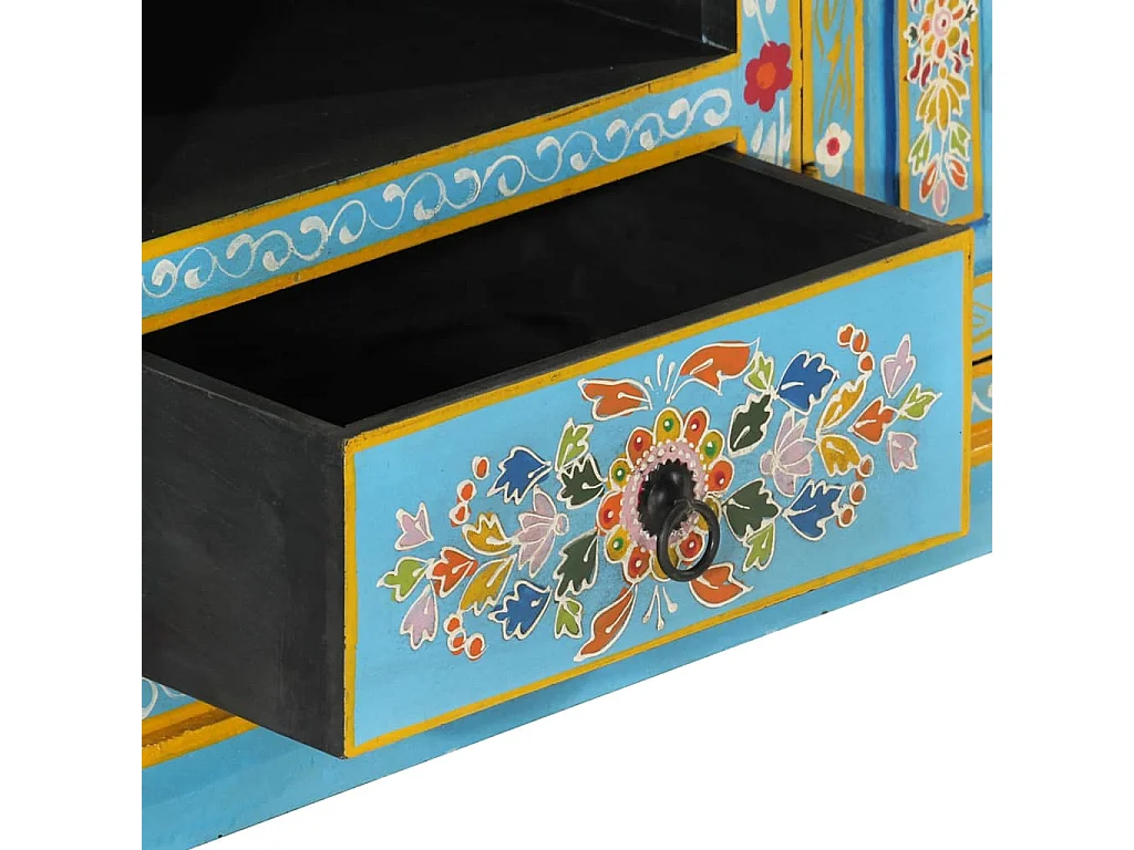 Meuble TV bleu 110x30x40 cm bois massif de manguier