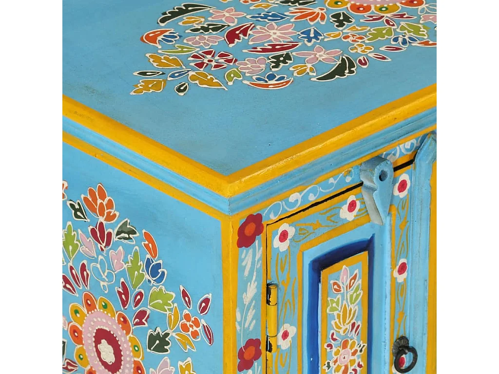 Meuble TV bleu 110x30x40 cm bois massif de manguier