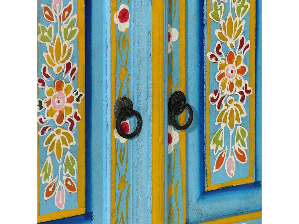 Meuble TV bleu 110x30x40 cm bois massif de manguier
