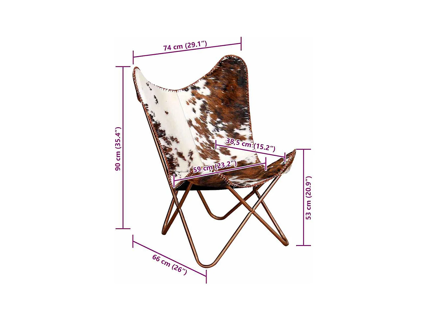 Chaise papillon marron et blanc cuir de vache