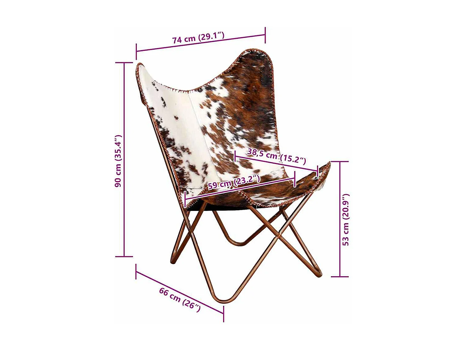 Chaise papillon marron et blanc cuir de vache