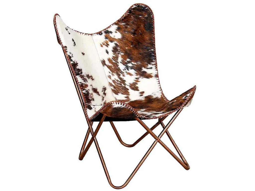 Vlinderstoel echt rundleer bruin en wit