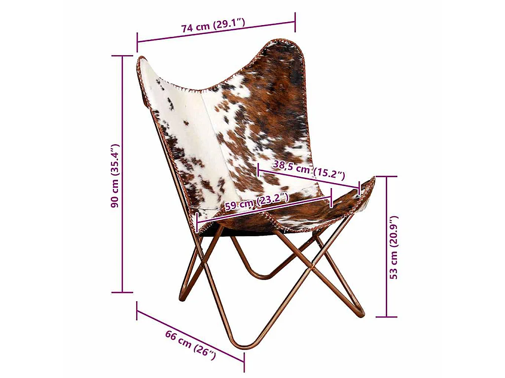 Vlinderstoel echt rundleer bruin en wit