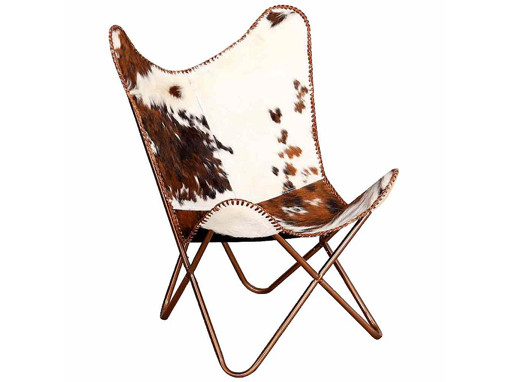 Vlinderstoel echt rundleer bruin en wit
