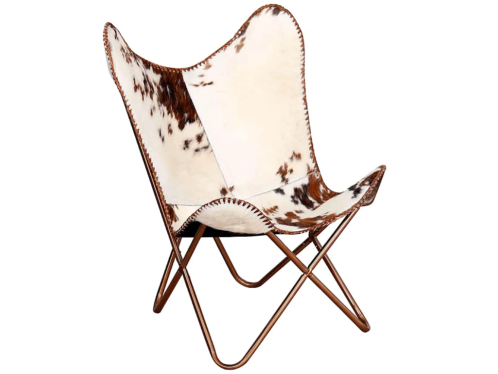 Vlinderstoel echt rundleer bruin en wit