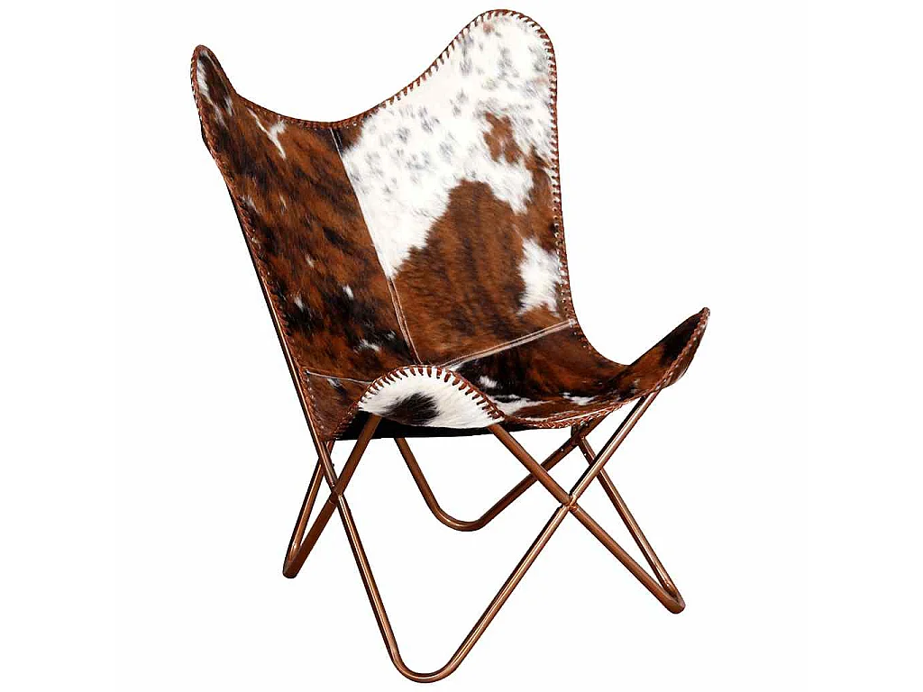 Vlinderstoel echt rundleer bruin en wit