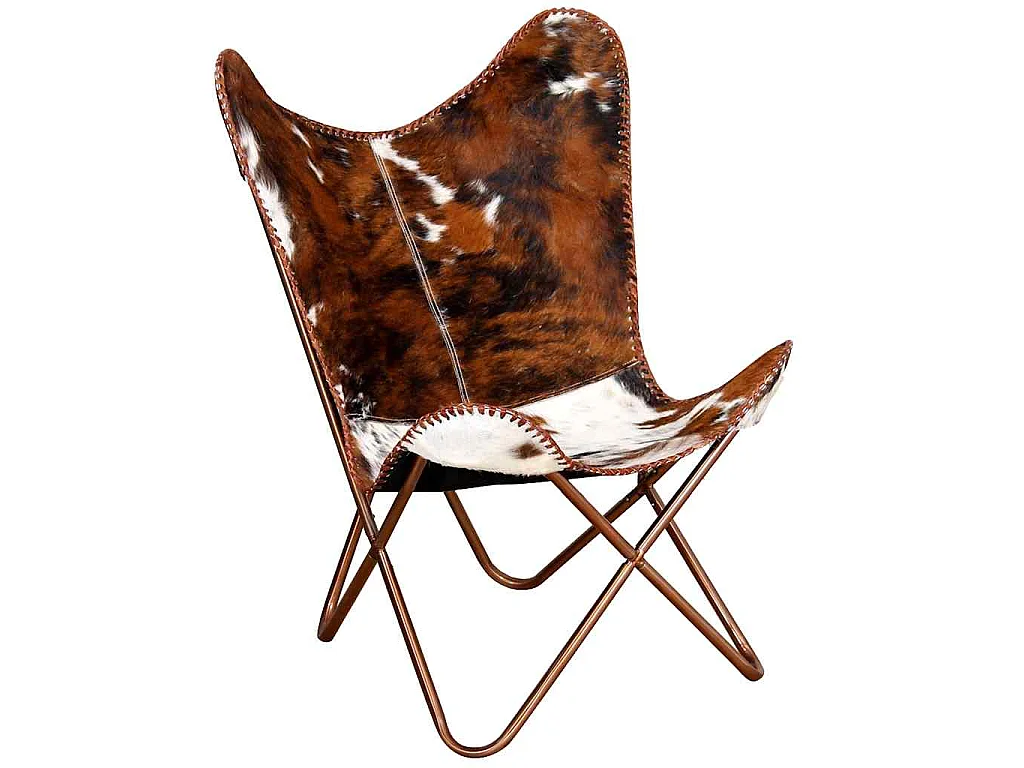 Vlinderstoel echt rundleer bruin en wit