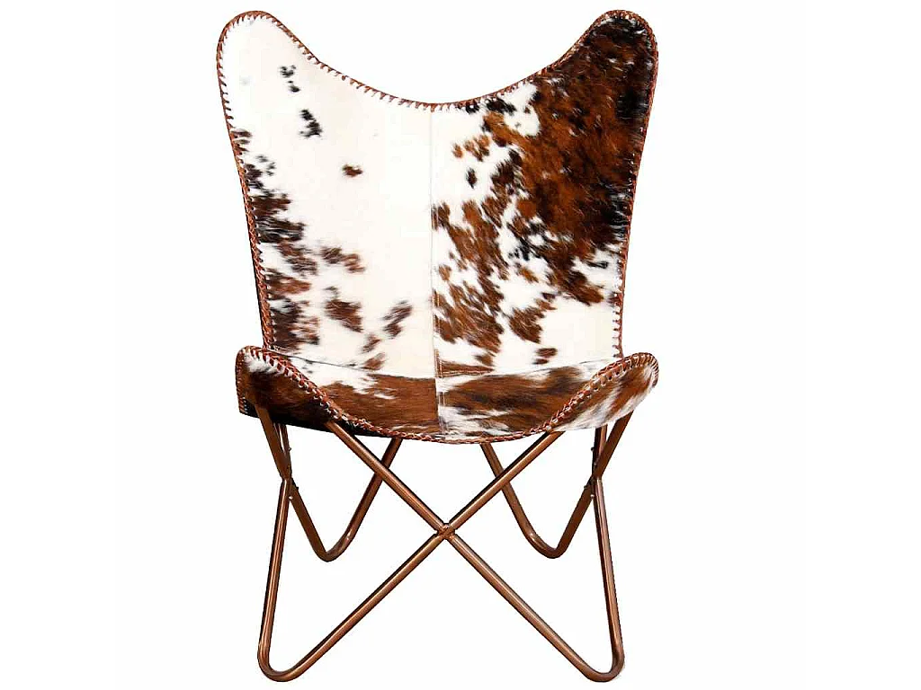 Vlinderstoel echt rundleer bruin en wit