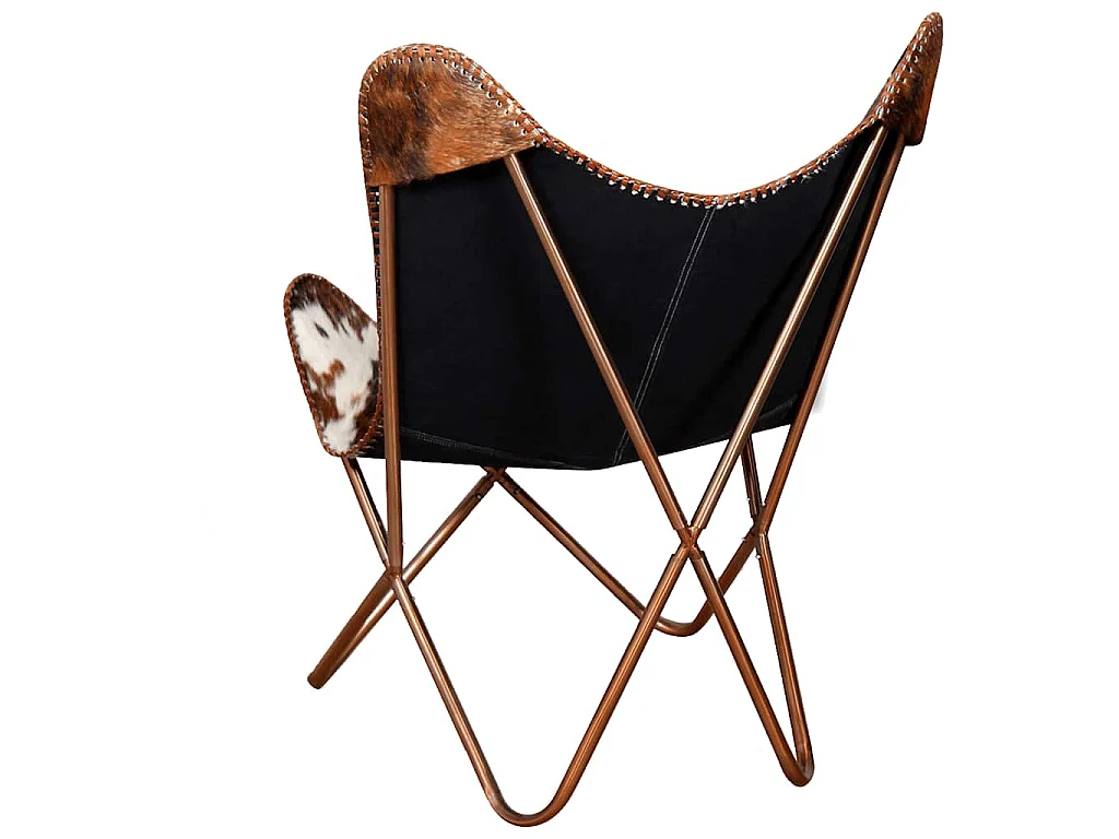 Vlinderstoel echt rundleer bruin en wit