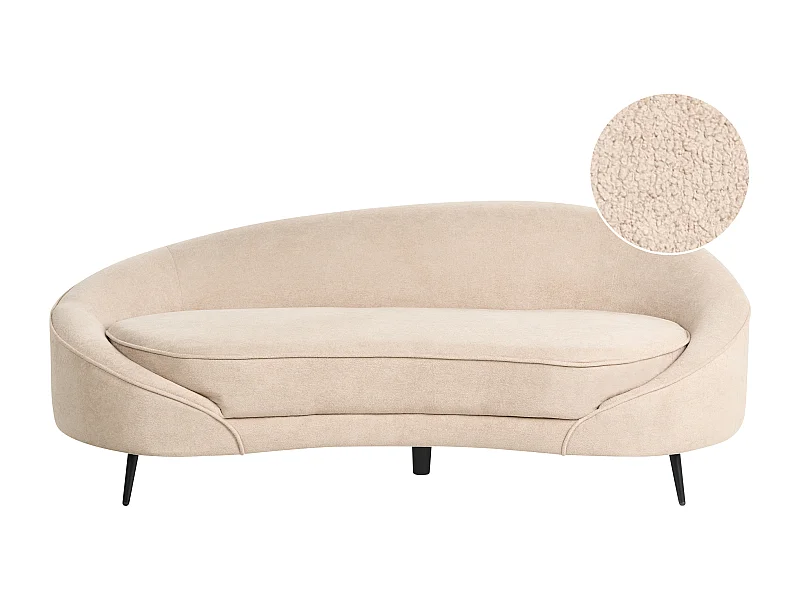 3er Sofa Bouclé hell beige gebogen oval mit schwarzen Metallbeinen Retro Savar