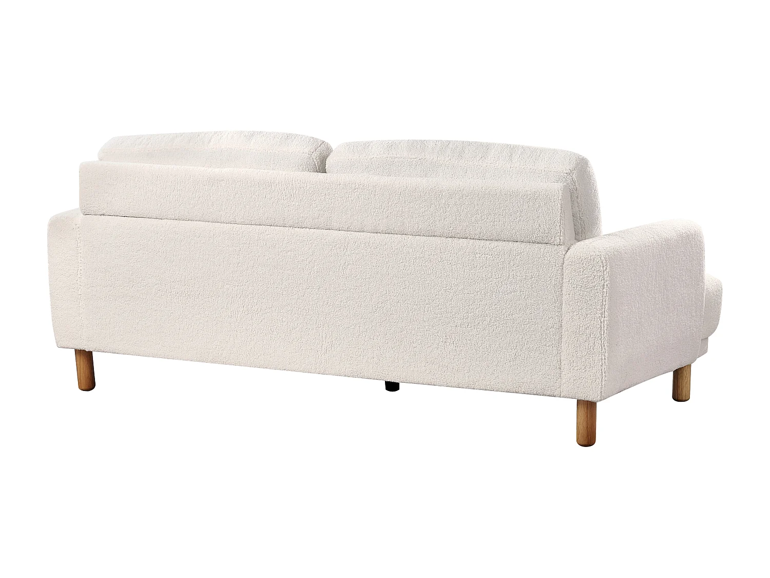 3-Sitzer Sofa Bouclé weiß mit hohen Holzbeinen Armlehnen Knöpfe Retro Stil Tuve