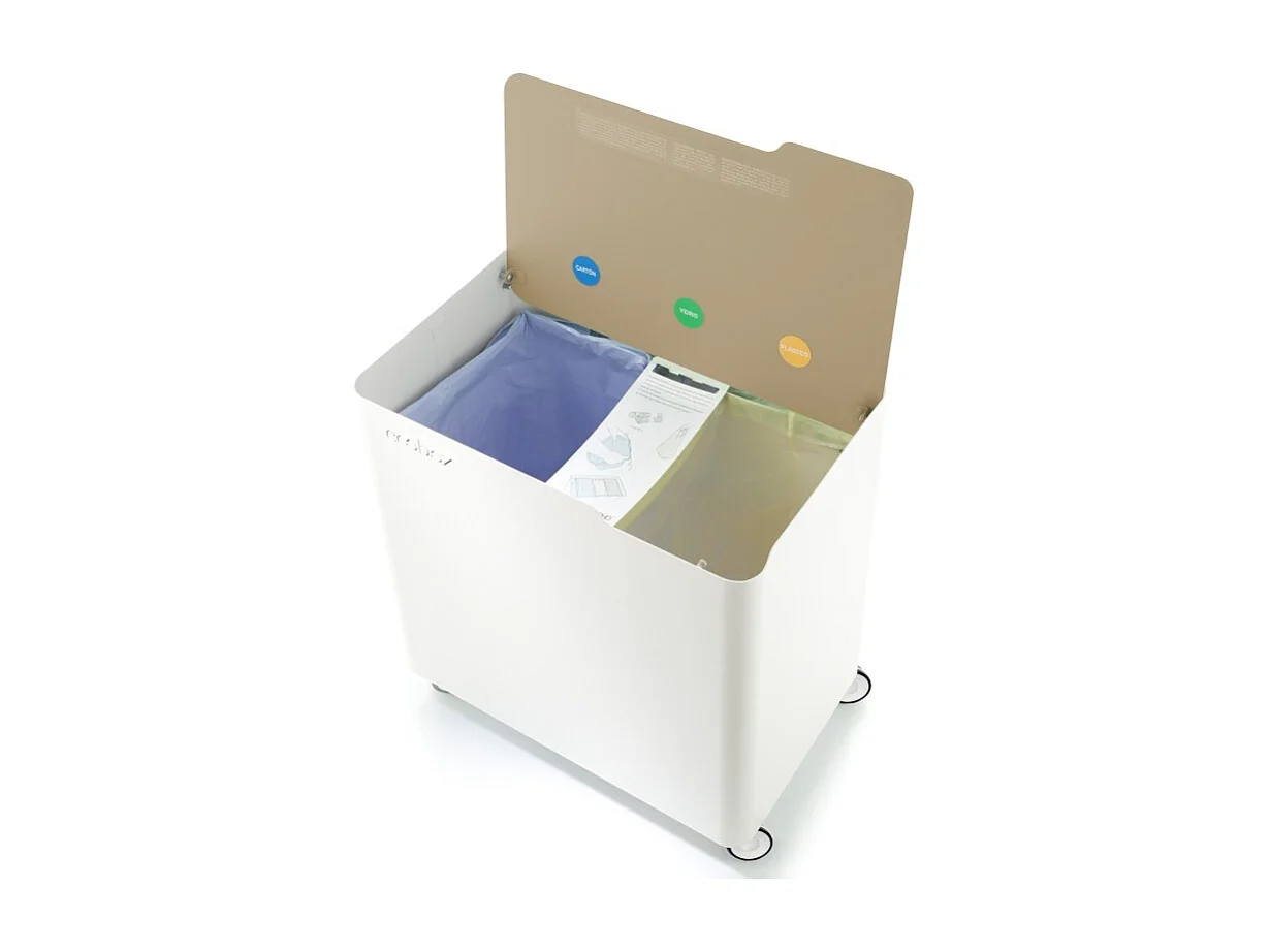 Poubelle de tri 60 L design, intérieure, roulettes et fermeture douce, ECOBOX