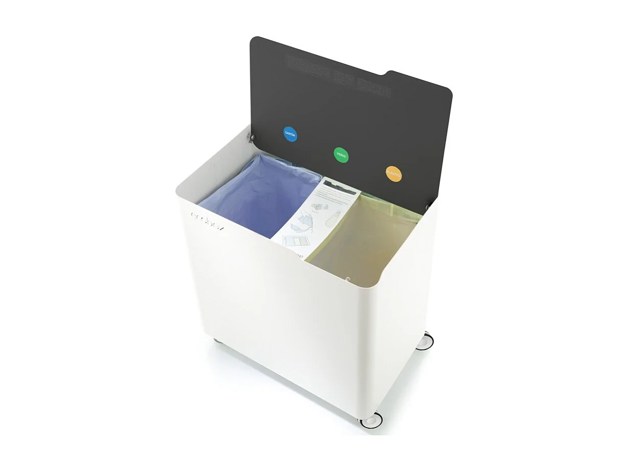 DON HIERRO - Cubo de basura reciclaje ECOBOX, con ruedas y cierre suave, 60 litros-