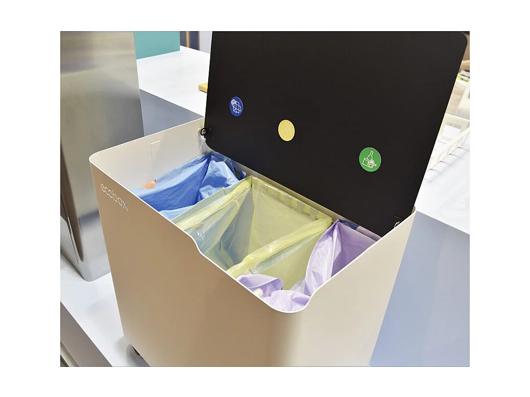 DON HIERRO - Cubo de basura reciclaje ECOBOX, con ruedas y cierre suave, 60 litros-