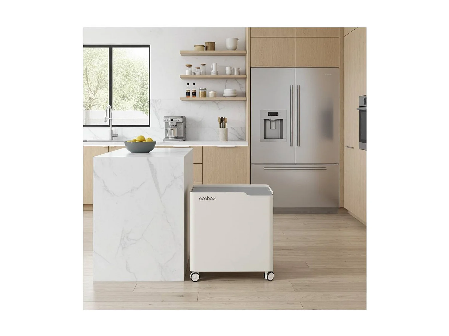 DON HIERRO - Cubo de basura reciclaje ECOBOX, con ruedas y cierre suave, 60 litros-