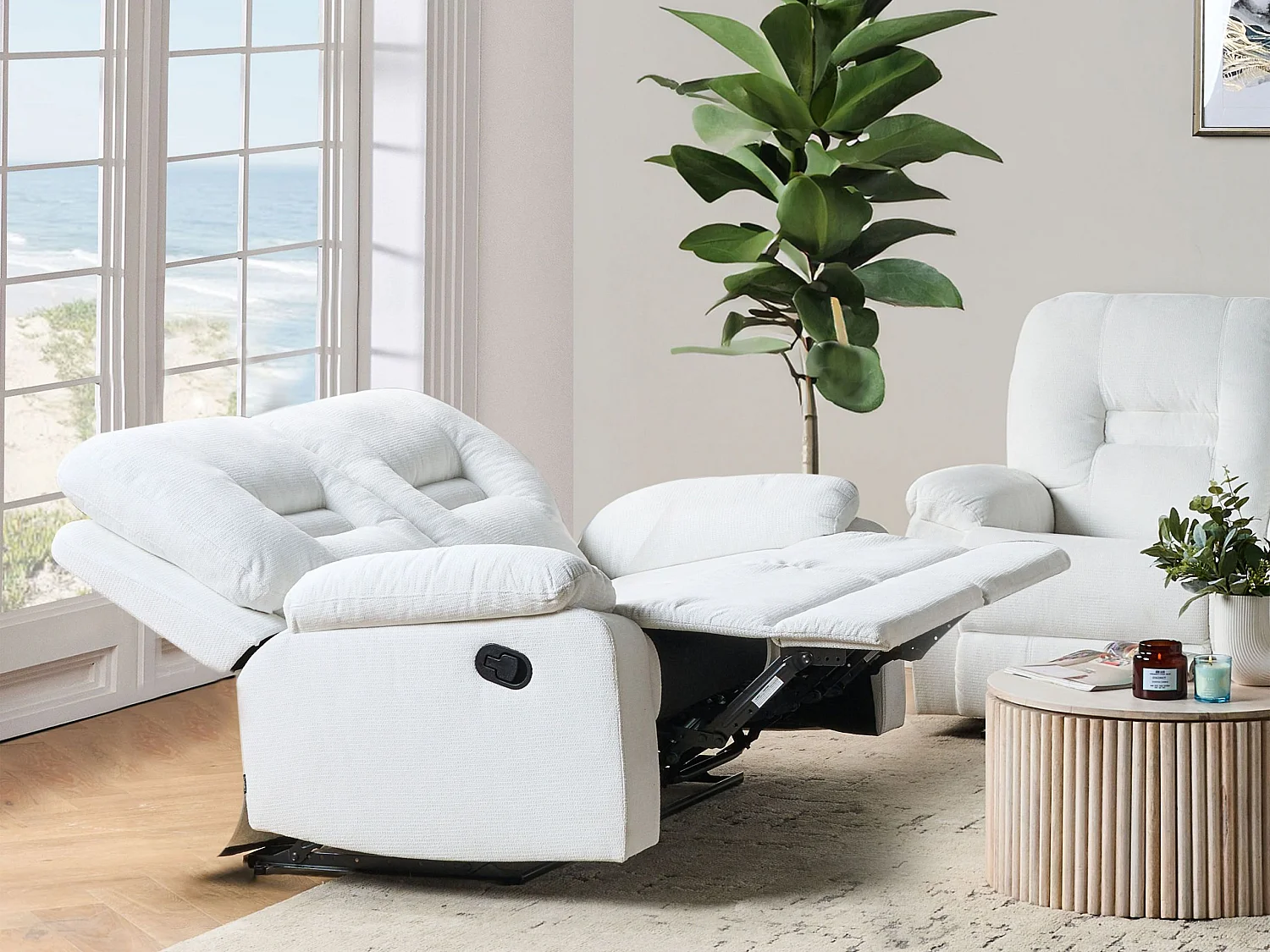 Canapé relax manuel 2 places BERGEN Tissu Blanc